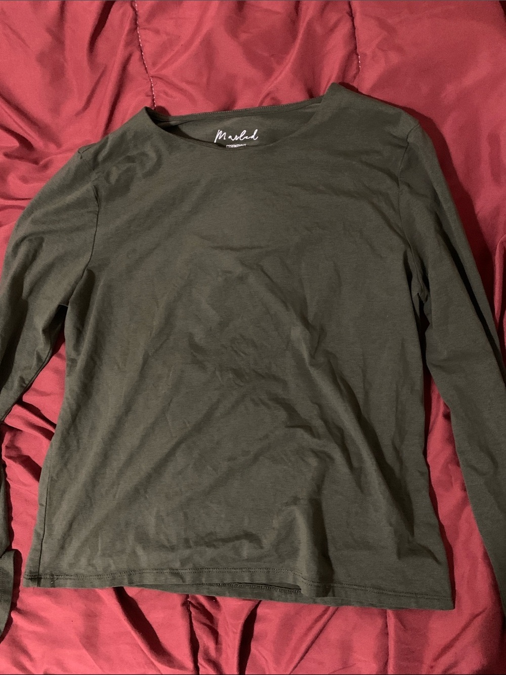 Womens Olive Crewneck Long Sleeve Top